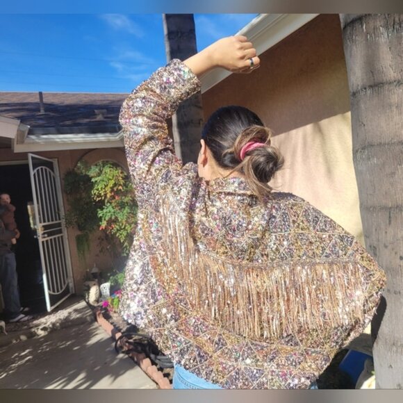 Miss me Sequin crop fringejaket rosegold size L - Picture 12 of 13